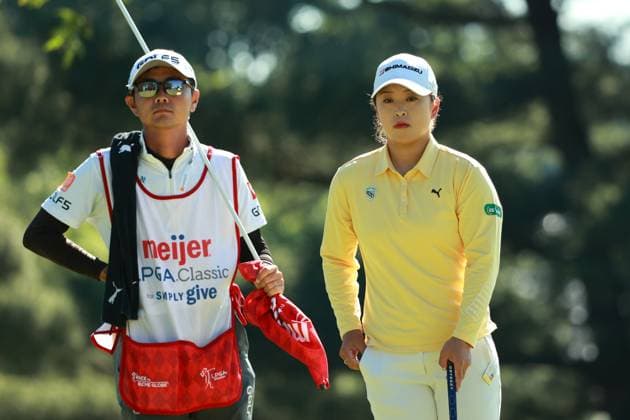 Meijer LPGA, Golf Damen Classic Mao Saigo of Japan waits on the 5th green during Day Three of the Meijer LPGA Classic for Simply Give golf tournament at Blythefield Country Club in Belmont, MI, USA Saturday, June 15, 2024. Belmont Michigan United States  Copyright: xJorgexLemusx originalFilename:lemus-meijerlp240615_npYdD.jpg