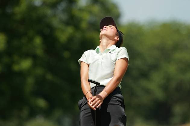 Meijer LPGA, Golf Damen Classic Isabella Fierro of Mexico reacts to het putt on the 9th green during Day Three of the Meijer LPGA Classic for Simply Give golf tournament at Blythefield Country Club in Belmont, MI, USA Saturday, June 15, 2024. Belmont Michigan United States  Copyright: xJorgexLemusx originalFilename:lemus-meijerlp240615_np7Od.jpg