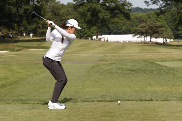 GRAND RAPIDS, MI - JUNE 15: LPGA, Golf Damen golfer Jing Yan plays her tee shot on the 17th hole during the LPGA Meijer LPGA Classic for Simply Give on June 15th, 2024, at Blythefield Country Club in Grand Rapids, Michigan. (Photo by Brian Spurlock Icon Sportswire) GOLF: JUN 15 LPGA Meijer LPGA Classic for Simply Give EDITORIAL USE ONLY Icon24061571