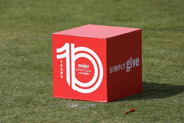 GRAND RAPIDS, MI - JUNE 15: A detail close up image of a tee marker as seen during the LPGA, Golf Damen Meijer LPGA Classic for Simply Give on June 15th, 2024, at Blythefield Country Club in Grand Rapids, Michigan. (Photo by Brian Spurlock Icon Sportswire) GOLF: JUN 15 LPGA Meijer LPGA Classic for Simply Give EDITORIAL USE ONLY Icon24061573