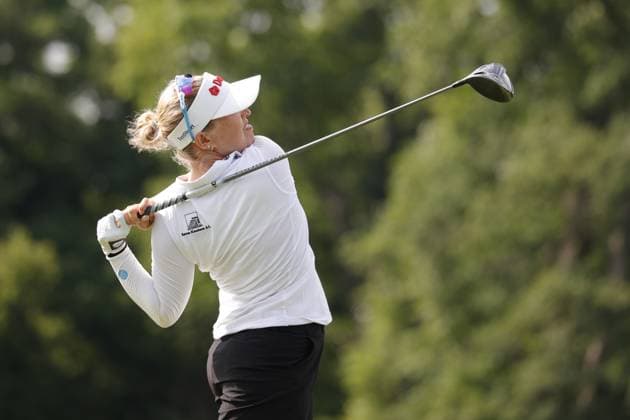 GRAND RAPIDS, MI - JUNE 15: LPGA, Golf Damen golfer Nanna Koerstz Madsen plays her tee shot on the 17th hole during the LPGA Meijer LPGA Classic for Simply Give on June 15th, 2024, at Blythefield Country Club in Grand Rapids, Michigan. (Photo by Brian Spurlock Icon Sportswire) GOLF: JUN 15 LPGA Meijer LPGA Classic for Simply Give EDITORIAL USE ONLY Icon24061574