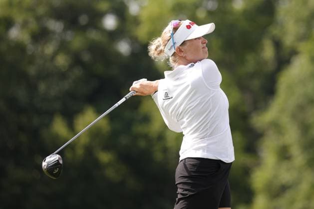 GRAND RAPIDS, MI - JUNE 15: LPGA, Golf Damen golfer Nanna Koerstz Madsen plays her tee shot on the 17th hole during the LPGA Meijer LPGA Classic for Simply Give on June 15th, 2024, at Blythefield Country Club in Grand Rapids, Michigan. (Photo by Brian Spurlock Icon Sportswire) GOLF: JUN 15 LPGA Meijer LPGA Classic for Simply Give EDITORIAL USE ONLY Icon24061575