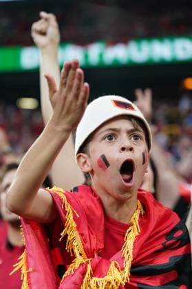 (240616) -- DORTMUND, June 16, 2024 -- A supporter of Albania cheers for the team before the UEFA EURO, EM, Europameisterschaft,Fussball 2024 Group B match between Italy and Albania in Dortmund, Germany on June 15, 2024. ) (SP)GERMANY-DORTMUND-FOOTBALL-EURO 2024-ITALY VS ALBANIA PengxZiyang 