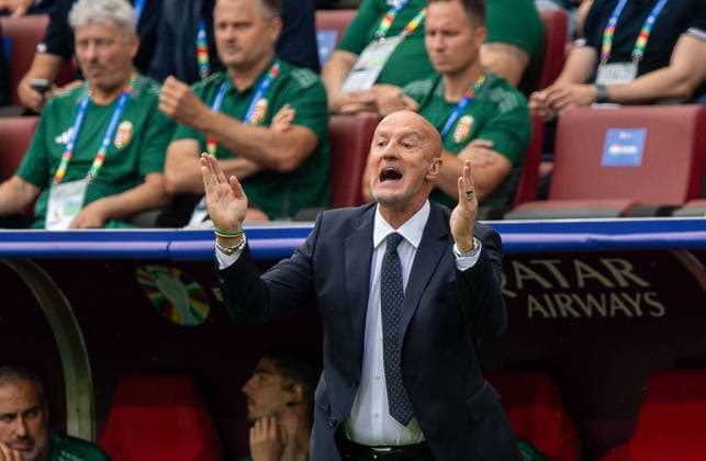 Football, Men, Season 2023 24, Euro 2024 Group A 1 Matchday in Cologne, Hungary Switzerland, Coach Marco Rossi Hungary , 15 06 2024, Copyright: xSebastianxRäppold MatthiasxKochx
