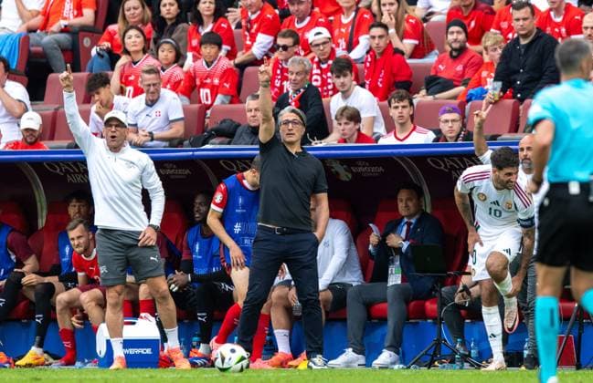 Football, Men, Season 2023 24, Euro 2024 Group A 1 Matchday in Cologne, Hungary Switzerland, Coach Murat Yakin Switzerland , 15 06 2024, Copyright: xSebastianxRäppold MatthiasxKochx