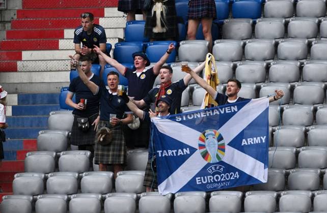 Scottish fans celebrate in the stands 14 06 2024, European Football Championship 2024, Preliminary round, 1 Matchday Germany Scotland 5 1 Munich Allianz Arena Bayern Germany Team2