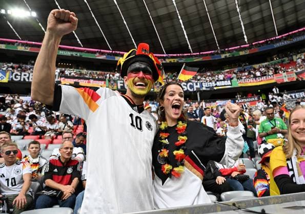 German fans celebrate in the stands 14 06 2024, European Football Championship 2024, Preliminary round, 1 Matchday Germany Scotland 5 1 Munich Allianz Arena Bayern Germany Team2
