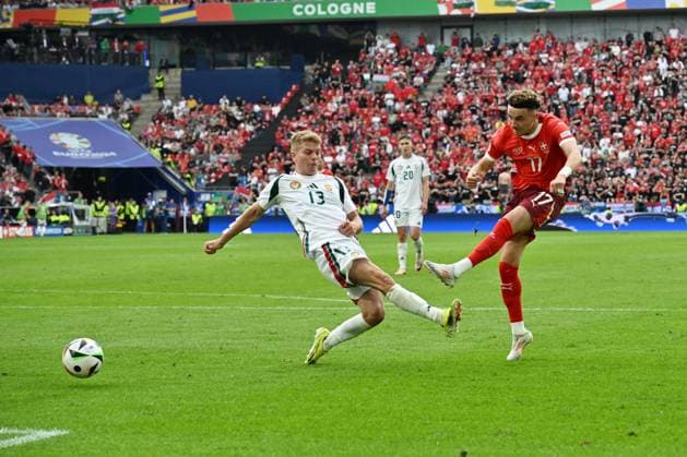 Ruben Vargas Switzerland , Andras Schäfer Hungary 15 06 2024, European Football Championship 2024, Preliminary round, 1 Matchday Hungary Switzerland 1 3 Cologne Rhein Energie Stadium North Rhine-Westphalia Germany Team2