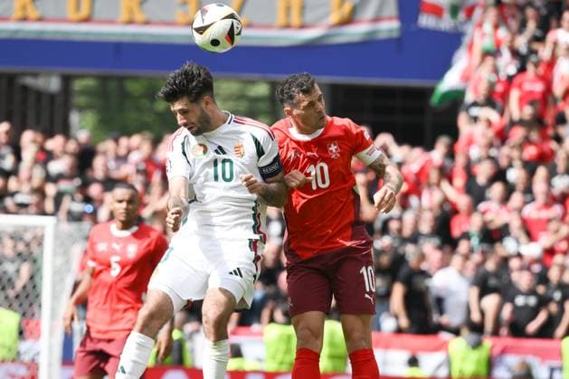 Granit Xhaka Switzerland , Dominik Szoboszlai Hungary , v re 15 06 2024, European Football Championship 2024, Preliminary round, 1 Matchday Hungary Switzerland 1 3 Koeln Rhein Energie Stadion Nordrhein Westfalen Germany Team2