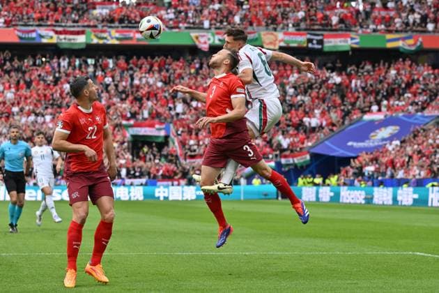 Willi Orban Hungary , Willi Orban, right , against Silvan Widmer Switzerland , left Fabian Schär Switzerland 15 06 2024, European Football Championship 2024, Preliminary round, 1 Matchday Hungary Switzerland 1 3 Cologne Rhein Energie Stadium North Rhine-Westphalia Germany Team2