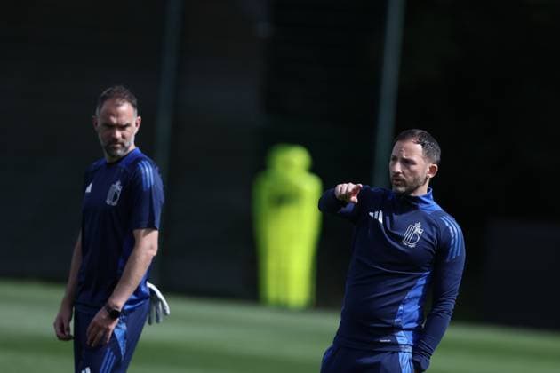 EURO 2024, Nationalteam Belgien, Training Belgium s head coach Domenico Tedesco pictured at a training session of Belgian national soccer team Red Devils, Sunday 16 June 2024 at their base camp in Freiberg am Neckar, Germany, in preparation of the UEFA EURO, EM, Europameisterschaft,Fussball 2024 European Soccer Championships. The Red Devils play in Group E at the Euro 2024 European Championships in Germany. BRUNOxFAHY  x94656223x