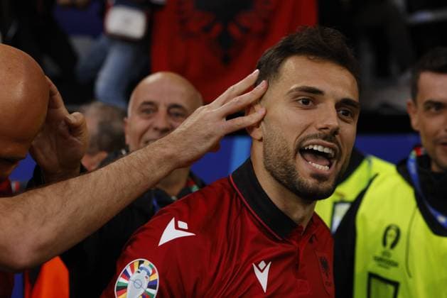 Dortmund, Germany: Nedim Bajrami of Albania celebrating after a goal during the EURO 2024, Group B football match between Italy and Albania on 15 June 2024 at BVB Stadium in Dortmund, Germany. Photo Nderim Kaceli UEFA European Football Championship - UEFA EURO, EM, Europameisterschaft,Fussball 2024 - Italy vs Albania  - ZUMAp169 20240616_zsa_p169_059 Copyright: xNderimxKaceli IPAxSportx