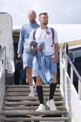 SERBIA FOOTBALL TEAM SERGEJ MILINKOVIC SAVIC i PREDRAG RAJKOVIC golman fudbalera reprezentacije Srbije dolazak pred utakmicu UEFA Evropskog prvenstva 2024 godine protiv Engleske aerodrom Minster Osnabrik, Minster 15.06.2024. godine Foto: Fudbal, Reprezentacija, Srbija, UEFA Evropsko prvenstvo, EURO 2024FOOTBALL, SERBIA, UEFA European Championship, EM, Europameisterschaft EURO 2024 Muenster Muenster Osnabrueck airport Germany Copyright: xMarkoxMetlas xMNxPressx