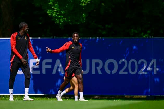 EURO 2024, Nationalteam Belgien, Training Belgium Media Activities - UEFA EURO, EM, Europameisterschaft,Fussball 2024 16 06 2024 FREIBERG AM NECKA, GERMANY - JUNE 16 : Mangala Orel midfielder of Belgium and Onana Amadou midfielder of Belgium during a training session of the Belgian Red Devils at the UEFA EURO 2024 European Football Championship tournament on June 16, 2024 in Freiberg am Necka, Germany, 16 06 2024 Freiberg am Necka Germany  Copyright: xPeterxDexVoechtx