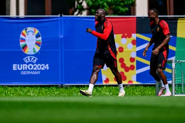 Belgium Media Activities - UEFA EURO, EM, Europameisterschaft,Fussball 2024 16 06 2024 FREIBERG AM NECKA, GERMANY - JUNE 16 : Lukaku Romelu forward of Belgium and Lukebakio Dodi forward of Belgium during a training session of the Belgian Red Devils at the UEFA EURO 2024 European Football Championship tournament on June 16, 2024 in Freiberg am Necka, Germany, 16 06 2024 Freiberg am Necka Germany  Copyright: xPeterxDexVoechtx