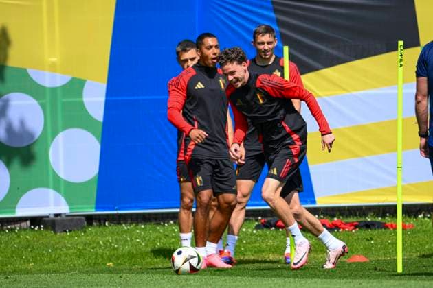 Belgium Media Activities - UEFA EURO, EM, Europameisterschaft,Fussball 2024 16 06 2024 FREIBERG AM NECKA, GERMANY - JUNE 16 : De Cuyper Maxim defender of Belgium during a training session of the Belgian Red Devils at the UEFA EURO 2024 European Football Championship tournament on June 16, 2024 in Freiberg am Necka, Germany, 16 06 2024 Freiberg am Necka Germany  Copyright: xVincentxKalutx