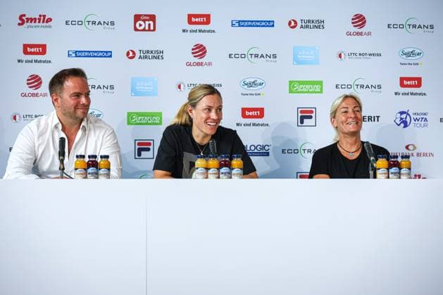 Bartosz Wojszins Founder of the ecotrans Group , Angelique Kerber GER and Barbara Rittner Tournament Director ecotrans Ladies Open Opening Press Conference, ecotrans Ladies Open 2024, Berlin, LTTC Rot Weiß , 16 06 2024, Copyright: xClaudioxGärtnerx