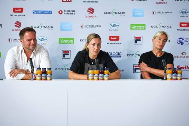 Bartosz Wojszins Founder of the ecotrans Group , Angelique Kerber GER and Barbara Rittner Tournament Director ecotrans Ladies Open Opening Press Conference, ecotrans Ladies Open 2024, Berlin, LTTC Rot Weiß , 16 06 2024, Copyright: xClaudioxGärtnerx