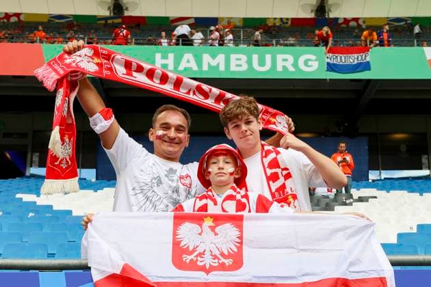 Fans from Poland dressed up and painted themselves, UEFA EURO 2024 Group D, Poland vs Netherlands, Volksparkstadion Hamburg, 16 06 2024, Hamburg, Germany