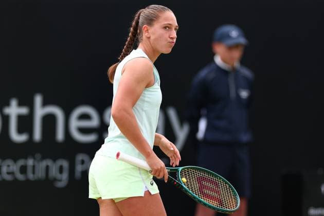 16th June 2024; Lexus Nottingham Tennis Centre, Nottingham, England; Rothesay Nottingham Open, Day 7; Diane Parry reacts after a line judge call during her womens singles semi-final match against Karolina Pilskova  ActionPlus12655120 ShaunxBrooks