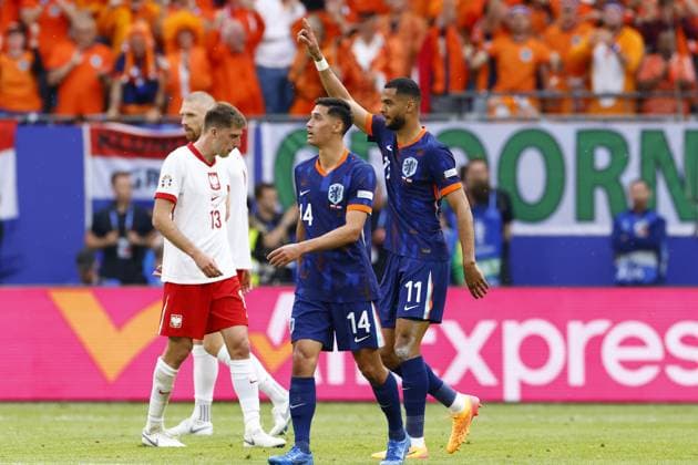 HAMBURG, Volkspark Stadium ,16-06-2024 , European Football Championship Euro2024, Group stage match no.7 between Poland and Netherlands. Netherlands player Cody Gakpo celebrating his goal 1-1 Poland - Netherlands (Euro2024)  x25506205x Copyright: