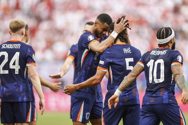 HAMBURG, Volkspark Stadium ,16-06-2024 , European Football Championship Euro2024, Group stage match no.7 between Poland and Netherlands. Netherlands player Cody Gakpo celebrating his goal 1-1 Poland - Netherlands (Euro2024)  x25506245x Copyright: