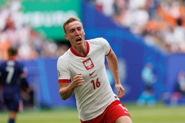 Adam Buksa celebrates after scoring goal during UEFA EURO, EM, Europameisterschaft,Fussball 2024 game between national teams of Poland and Netherlands at Olympiastadion, Berlin, Germany (Maciej Rogowski) Hamburg Volksparkstadion Germany Copyright: xMaciejxRogowskix polandnetherlands-3