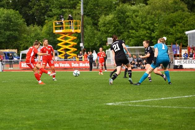 Soccer I Women I Promotion match 2 Bundesliga I SV Henstedt Ulzburg 1 FC Union Berlin I 16 06 2024 Lisa Heiseler 7, 1 FC Union Berlin Women Liv Rike Fuß 21, SV Henstedt Ulzburg Laura Jungblut 1, SV Henstedt Ulzburg Henstedt Ulzburg Beckersbergstadion Schleswig Holstein Germany Copyright: xLobeca RHx