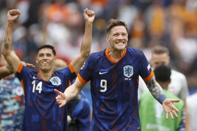 HAMBURG, Volkspark Stadium ,16-06-2024 , European Football Championship Euro2024, Group stage match no.7 between Poland and Netherlands. Netherlands player Wout Weghorst celebrating win 1-2 Poland - Netherlands (Euro2024)  x25506952x Copyright: