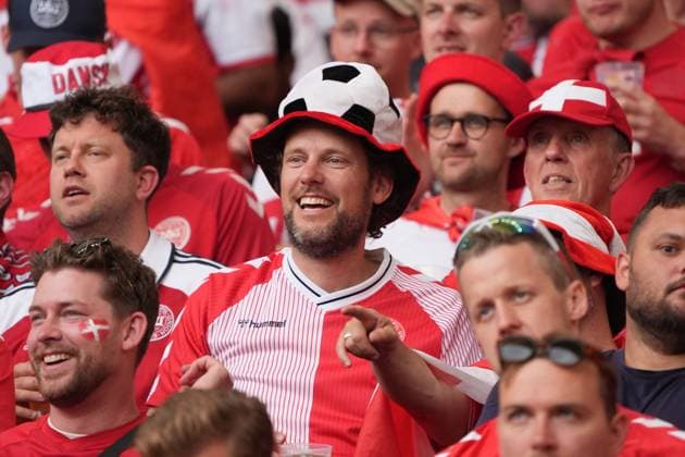 Danish fans cheer Stuttgart 16 06 2024 Denmark vs Slovenia, EURO2024 M6, Group C, EM Arena Stuttgart