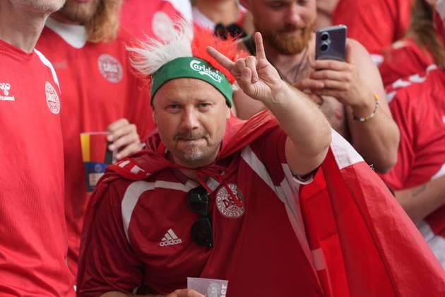 Danish fans cheer Stuttgart 16 06 2024 Denmark vs Slovenia, EURO2024 M6, Group C, EM Arena Stuttgart