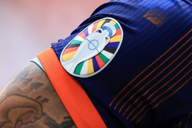 Detail of EURO 2024 sleeve patch on the arm of Memphis Depay of The Netherlands Poland v Netherlands, UEFA European Championship, EM, Europameisterschaft 2024, Group D, Football, Volksparkstadion, Hamburg, Germany, 16 Jun 2024 EDITORIAL USE ONLY No use with unauthorised audio, video, data, fixture lists, club league logos or live services. Online in-match use limited to 120 images, no video emulation. No use in betting, games or single club league player publications. Copyright: xMattxWest Shutterstockx 14539367fe