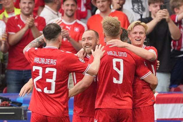 celebrate the goal, goal celebration for 1 0 Christian Eriksen Denmark, Denmark, 10 Stuttgart 16 06 2024 Denmark vs Slovenia, EURO2024 M6, Group C, EM Arena Stuttgart