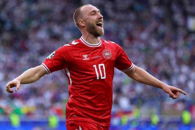 Soccer UEFA EURO 2024 Group Stage 1 Matchday Slovenia Denmark on 16 06 2024 at Stuttgart Arena in Stuttgart Goal celebration for 0 1 by Christian Eriksen Denmark xMSx