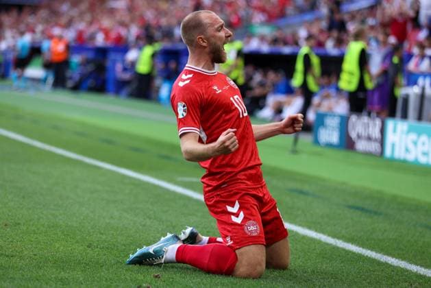 Soccer UEFA EURO 2024 Group Stage 1 Matchday Slovenia Denmark on 16 06 2024 at Stuttgart Arena in Stuttgart Goal celebration for 0 1 by Christian Eriksen Denmark xMSx