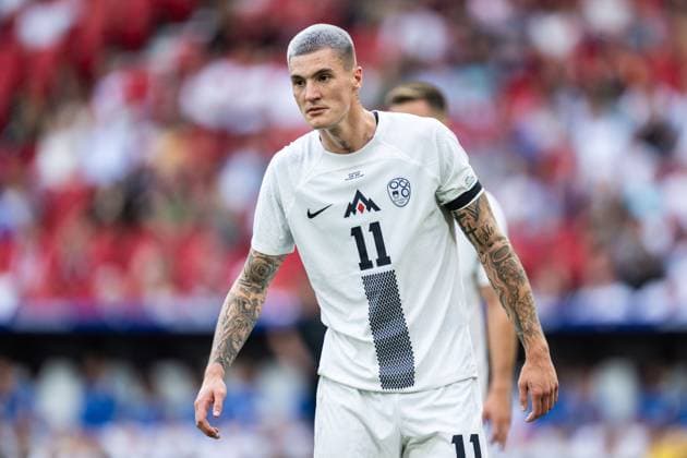 240616 Benjamin Sesko of Slovenia during the UEFA Euro 2024 Football Championship match between Slovenia and Denmark on June 16, 2024 in Stuttgart Photo Mathias Bergeld BILDBYRAN kod MB MB0936 fotboll football soccer fotballs em europamästerskap em uefa euro uefa european football championship euro 2024 slovenien slovenia danmark denmark bbeng  Copyright: MATHIASxBERGELD BB240616MB073