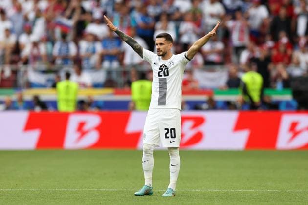 Soccer UEFA EURO 2024 Group Stage 1 Matchday Slovenia Denmark on 16 06 2024 at the Stuttgart Arena in Stuttgart Petar Stojanovic Slovenia xMSx
