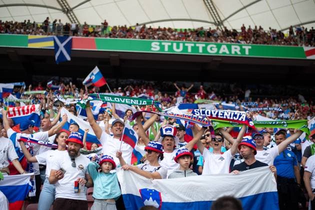Fans of Slovenia, GER, Slovenia SVN vs Denmark DEN , European Football Championship, UEFA EURO 2024, Group C, Matchday 1, 16 06 2024 GER, Slovenia SVN vs Denmark DEN , European Football Championship, UEFA EURO 2024, Group C, Matchday 1, 16 06 2024 Stuttgart Copyright: xEibner-Pressefoto Memmlerx EP_MMR