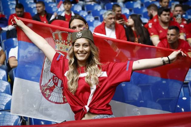 GELSENKIRCHEN, Veltins Arena, 16-06-2024 , European Football Championship Euro2024, Group stage match no.2 between Serbia and England. Serbia fans. Serbia - England (Euro2024)  x25508930x Copyright:
