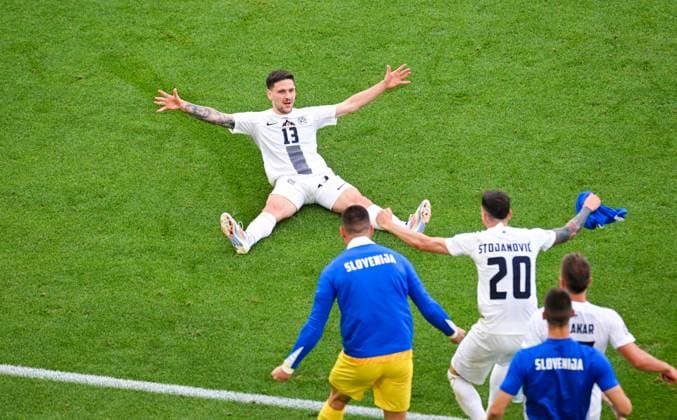 Erik Janza Slovenia celebrates his goal, UEFA EURO 2024 Group C, Slovenia vs Denmark, Arena Stuttgart on June 16, 2024 in Stuttgart, Germany Photo by Silas Schueller DeFodi Images Erik Janza Slovenia celebrates his goal, UEFA EURO 2024 Group C, Slovenia vs Denmark, Arena Stuttgart on June 16, 2024 in Stuttgart, Germany Photo by Silas Schueller DeFodi Images Defodi 0581897539st Defodi-738