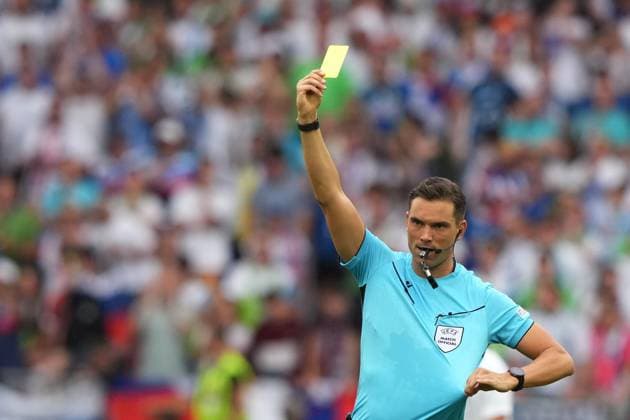 Referee Sandro Scharer during the Euro 2024 soccer match between Slovenia and Denmark at the Stuttgart Arena , Stuttgart , Germany - Sunday 16 , June , 2024. - Soccer .  Copyright: xSpada LaPressex