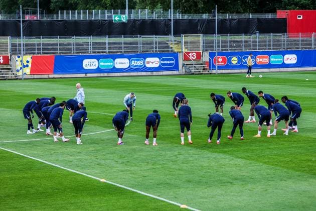 Sport, Football, UEFA EURO 2024 Group D Final training France 16 06 2024, Paul Janes Stadium Düsseldorf The players from France during training at Paul Janes Stadium Düsseldorf Paul Janes Stadium North Rhine-Westphalia Germany