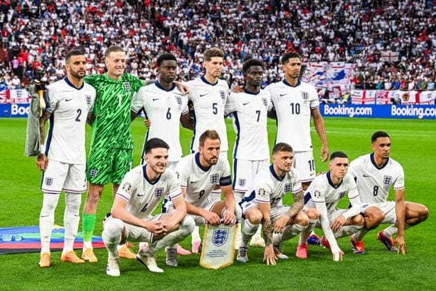 GELSENKIRCHEN - (top row l-r) Kyle Walker of England, England goalkeeper Jordan Pickford, Marc Guehi of England, Bukayo Saka of England, Jude Bellingham of England (bottom row l-r) Declan Rice of England, Harry Kane of England, Kieran Trippier of England , Phil Foden of England, Trent Alexander-Arnold of England during the UEFA EURO, EM, Europameisterschaft,Fussball 2024 group C match between Serbia and England at Veltins Arena on June 16, 2024 in Gelsenkirchen, Germany. ANP Hollandse Hoogte UEFA EURO 2024 2024 xVIxANPxSportx xGerritxvanxKeulenxIVx 501261452 originalFilename: 501261452.jpg