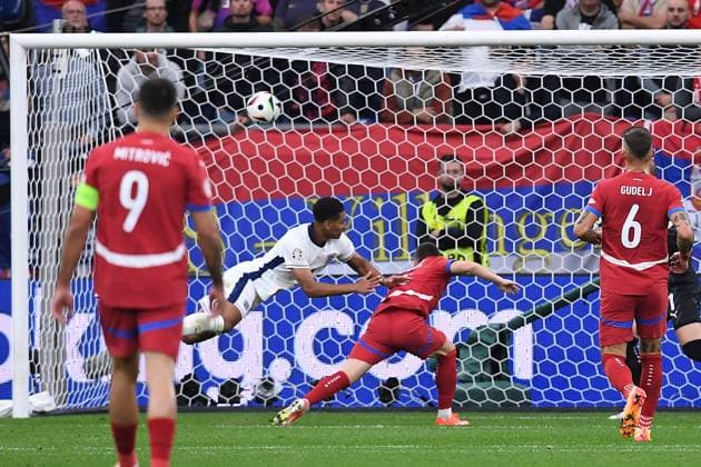 Soccer UEFA EURO 2024 Group Stage 1 Matchday Serbia England on 16 06 2024 at Arena AufSchalke in Gelsenkirchen Goal Shot Goal to 0 1 by Jude Bellingham England xRx