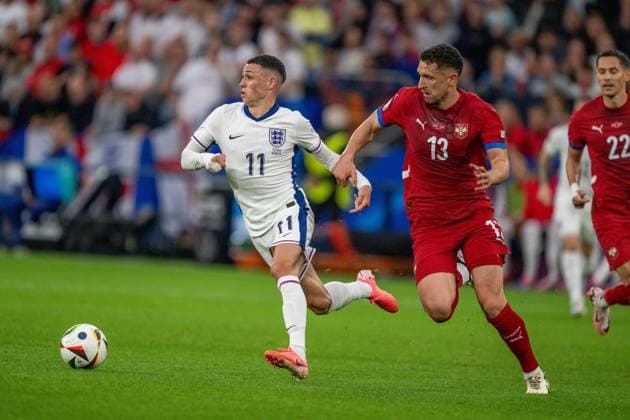 GER, EURO 2024, Group C, Serbia SRB vs England GBR 16 06 2024, Arena AufSchalke, Gelsenkirchen, GER, EURO 2024, Group C, Serbia SRB vs England GBR In the picture Milos Velkovic Serbia SRB, 13 stops Phil Foden England GBR, 11 in duel, duel, dynamics, action, action scene gestures, facial expressions, emotions nordphotoxGmbHxx xDenkinger nph00015