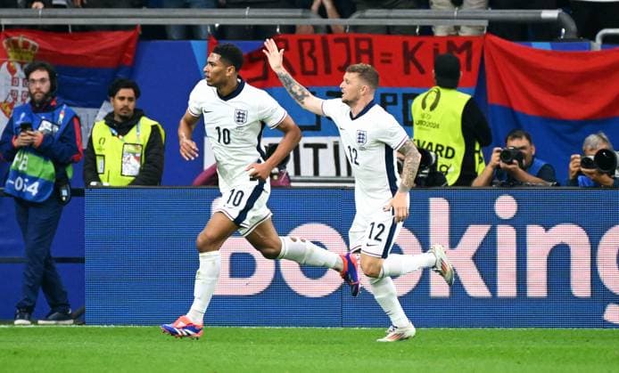 Football, European Championship, EURO 2024, Group C, Veltins Arena Gelsenkirchen Serbia England Cheers Jude Bellingham ENG after his goal for 0 1 Cheers, joy, action