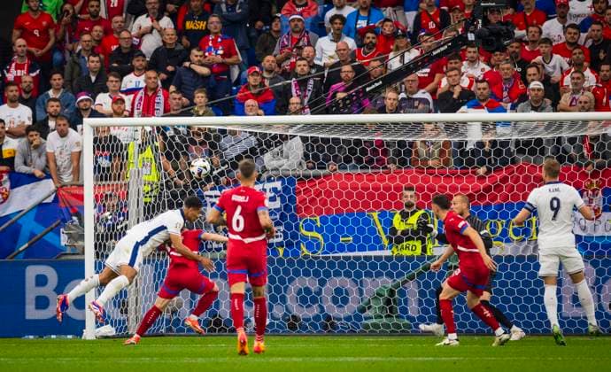 Gelsenkirchen, Germany 16th Jun 2024 Goal for 1 0 by Jude Bellingham ENG England Serbia England Serbia 15 06 2024