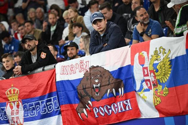Fußball EURO 2024 Serbia - England 8709274 16.06.2024 A Russian fan watches the game during the UEFA EURO, EM, Europameisterschaft,Fussball 2024 Group C soccer match between Serbia and England at Arena AufSchalke, in Gelsenkirchen, Germany. Alexey Filippov Sputnik Gelsenkirchen Germany  Copyright: xAlexeyxFilippovx