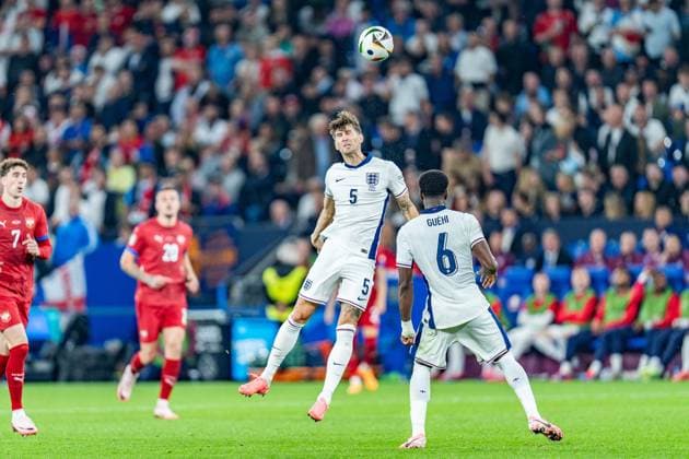 John Stones England, 5 Marc Guehi England, 6 Serbia vs England, Men, Football, Matchday 1, EURO 2024, 16 06 2024, European Championship, Group C Serbia vs England, Men, Football, Matchday 1, EURO 2024, 16 06 2024, European Championship, Group C Gelsenkirchen Copyright: xEibner-Pressefoto BahhoxKarax EP_SRB