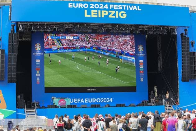 EURO 2024 Festival Leipzig UEFA EURO 2024 Leipzig, 16 06 2024, Augustusplatz, UEFA EURO 2024, UEFA EURO 2024 Festival In the picture Football fans watch the Poland Netherland match in the fan zone on Augustusplatz Leipzig ,